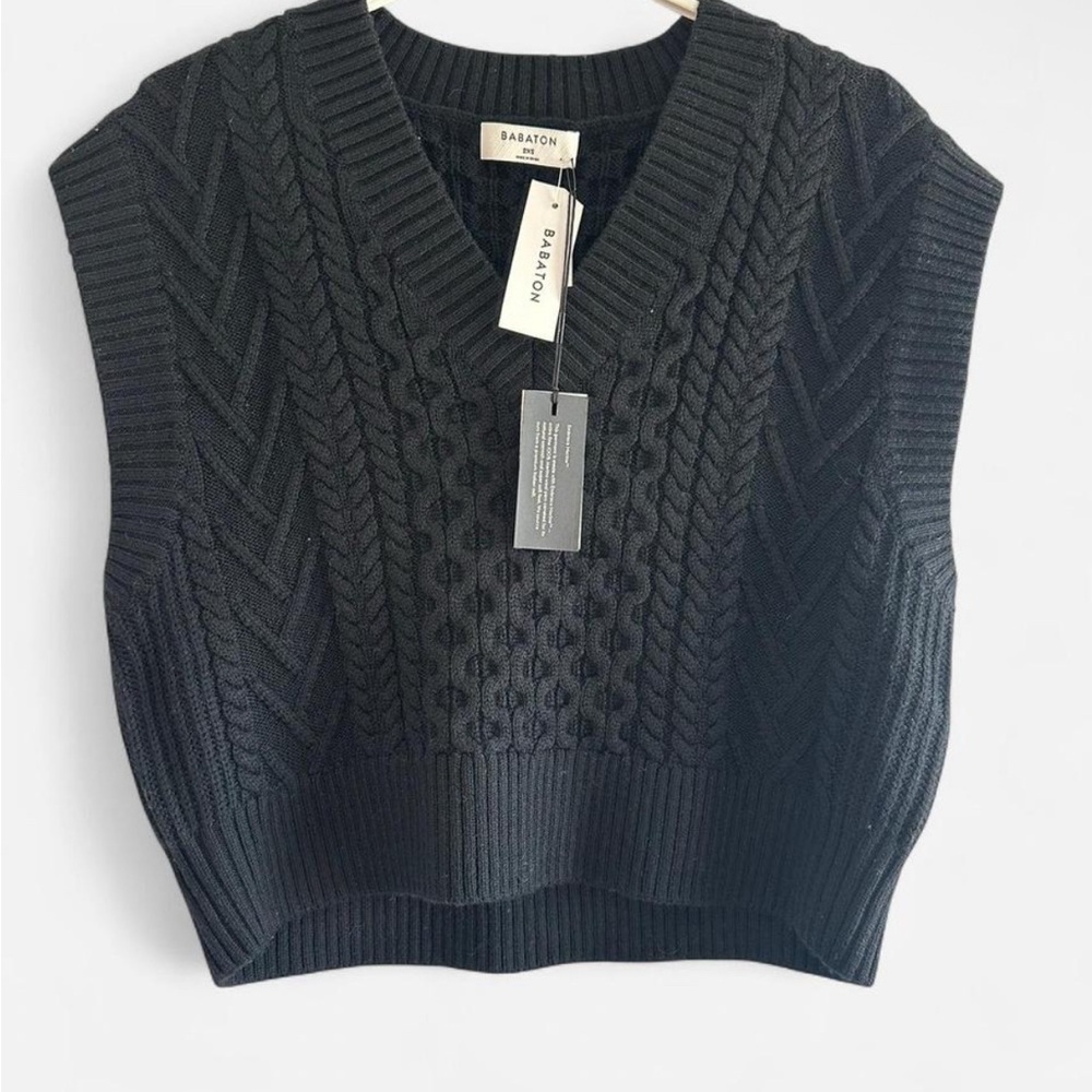 Aritzia Babaton Black Cable Knit Vest